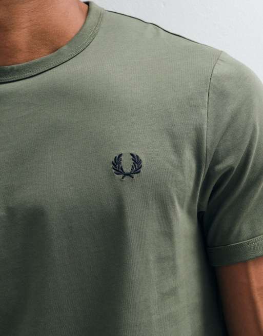 Fred Perry short sleeve logo ringer t-shirt in khaki, 3 of 8