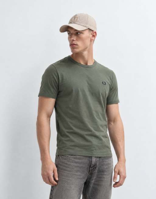 Fred Perry short sleeve logo ringer t-shirt in khaki, 6 of 8