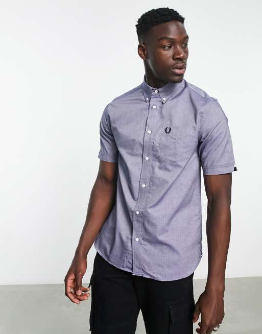 Fred Perry short sleeve oxford shirt in blue ASOS