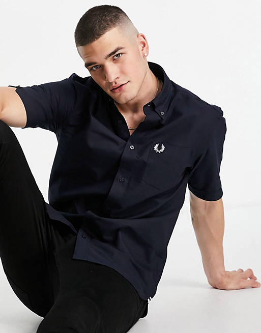 Fred Perry short sleeve oxford shirt in navy 
