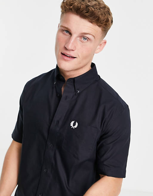 Fred Perry short sleeve oxford shirt in navy