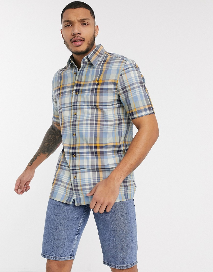 Fred Perry short sleeve plaid shirt in blue