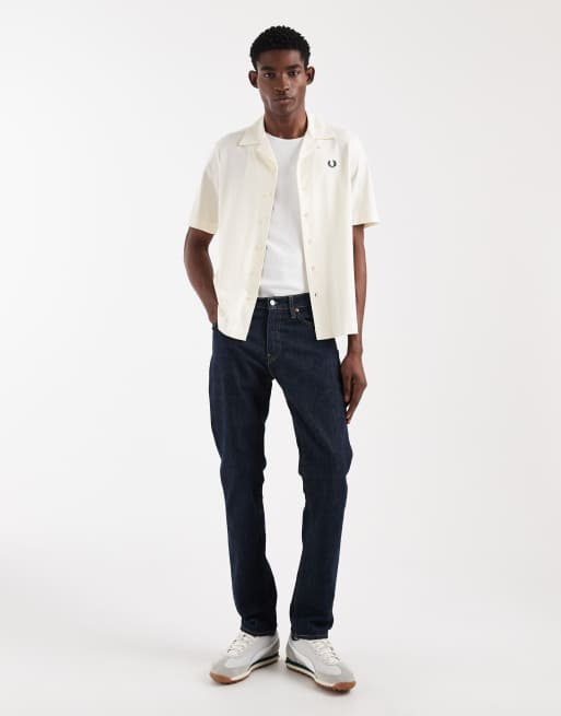 Fred Perry short sleeve revere collar logo shirt in ecru, 2 of 5