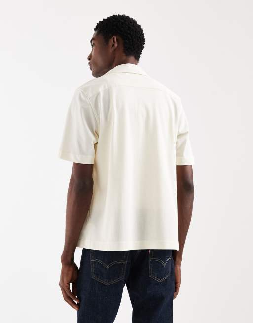 Fred Perry short sleeve revere collar logo shirt in ecru, 3 of 5