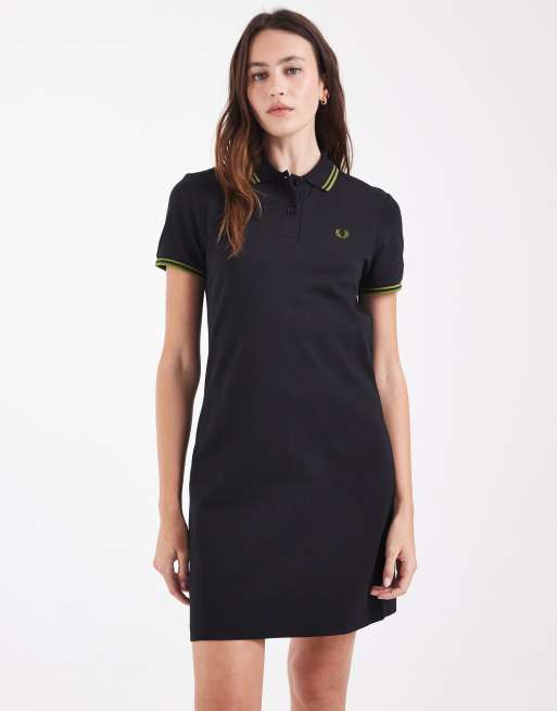 Fred Perry short sleeve twin tipped logo midi dress in black, 2 of 4