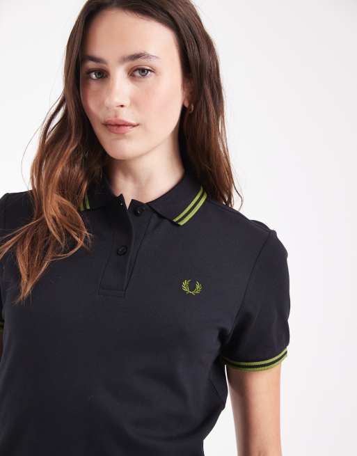 Fred Perry short sleeve twin tipped logo midi dress in black, 3 of 4