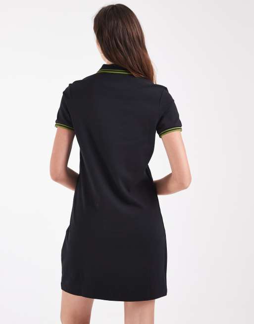 Fred Perry short sleeve twin tipped logo midi dress in black, 4 of 4