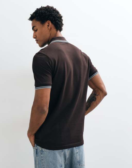 Fred Perry short sleeve twin tipped logo polo shirt in brown, 5 of 5