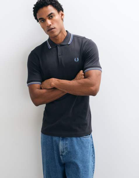 Fred Perry short sleeve twin tipped logo polo shirt in charcoal grey - view 1