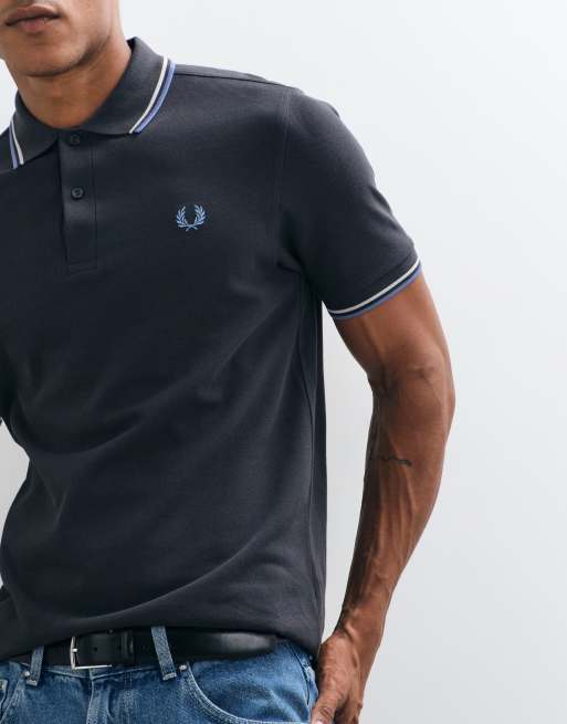 Fred Perry short sleeve twin tipped logo polo shirt in charcoal grey, 2 of 5