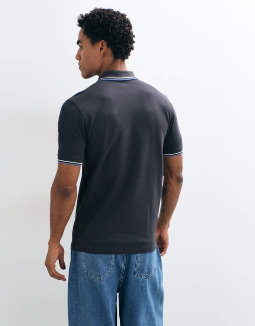 Fred Perry short sleeve twin tipped logo polo shirt in charcoal grey, 3 of 5