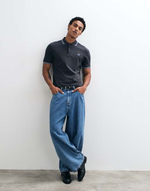 Fred Perry short sleeve twin tipped logo polo shirt in charcoal grey, 5 of 5