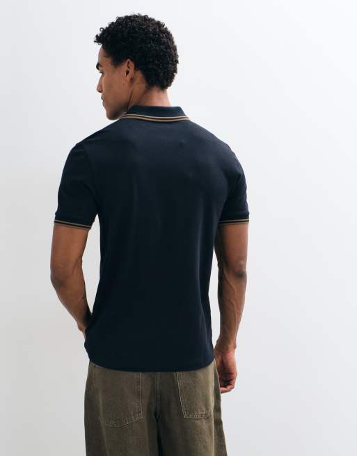 Fred Perry short sleeve twin tipped logo polo shirt in navy/bronze, 3 of 5