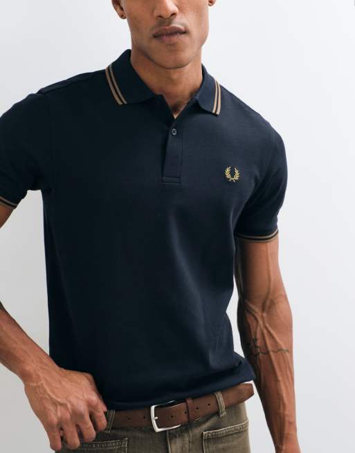 Fred Perry short sleeve twin tipped logo polo shirt in navy/bronze, 5 of 5