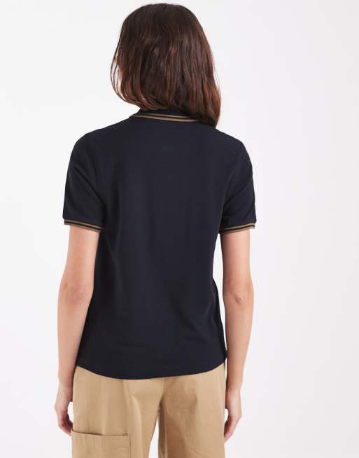 Fred Perry short sleeve twin tipped logo polo shirt in navy, 3 of 4
