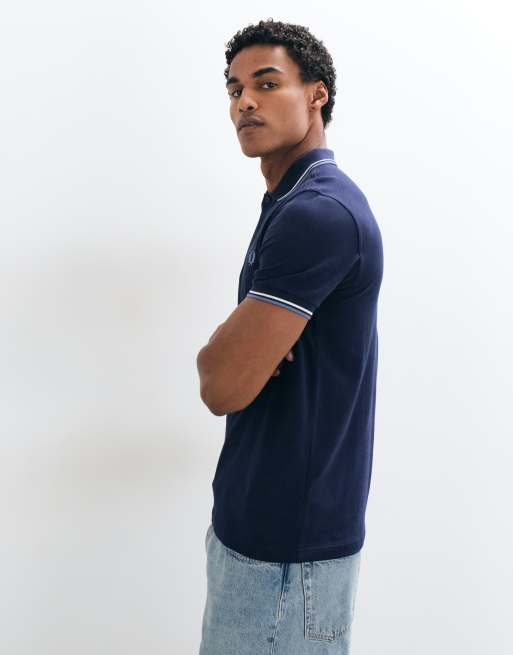 Fred Perry short sleeve twin tipped logo polo shirt in navy, 2 of 5