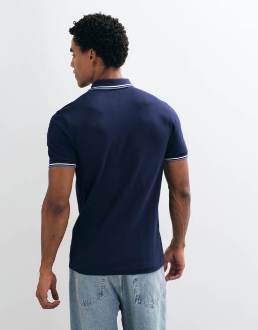 Fred Perry short sleeve twin tipped logo polo shirt in navy, 3 of 5