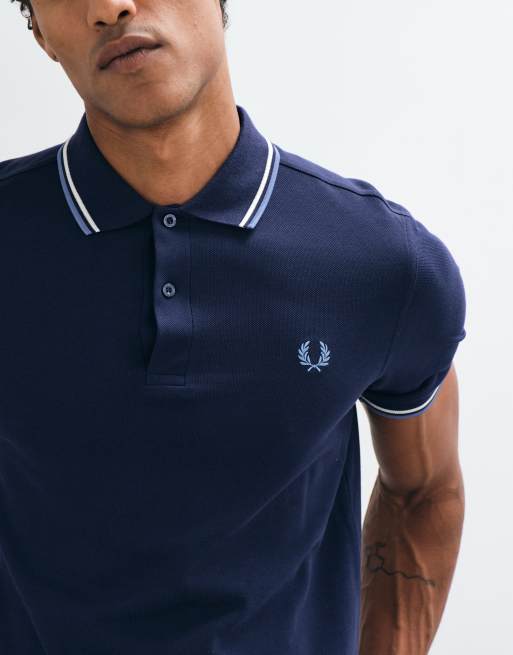 Fred Perry short sleeve twin tipped logo polo shirt in navy, 4 of 5