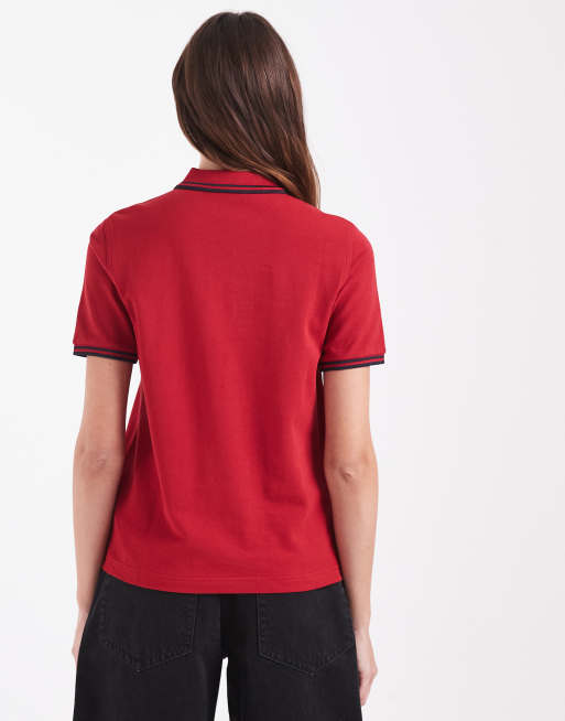 Fred Perry short sleeve twin tipped logo polo shirt in red, 2 of 4