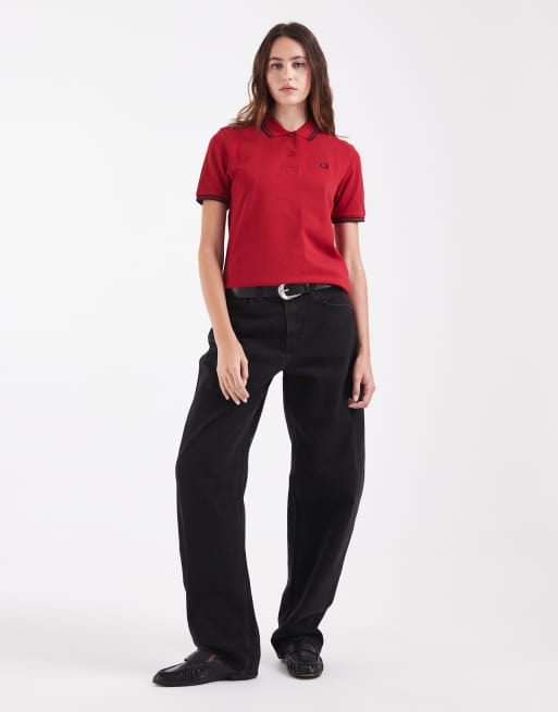 Fred Perry short sleeve twin tipped logo polo shirt in red, 3 of 4