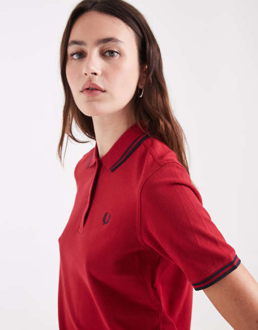 Fred Perry short sleeve twin tipped logo polo shirt in red, 4 of 4