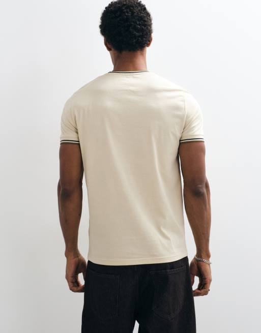 Fred Perry short sleeve twin tipped logo t-shirt in beige, 5 of 9