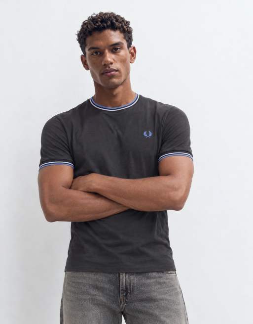 Fred Perry short sleeve twin tipped logo t-shirt in charcoal grey, 10 of 10