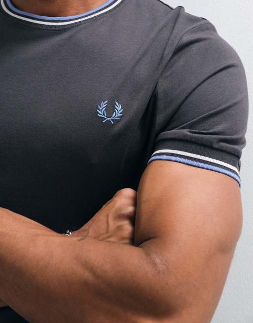Fred Perry short sleeve twin tipped logo t-shirt in charcoal grey, 2 of 10