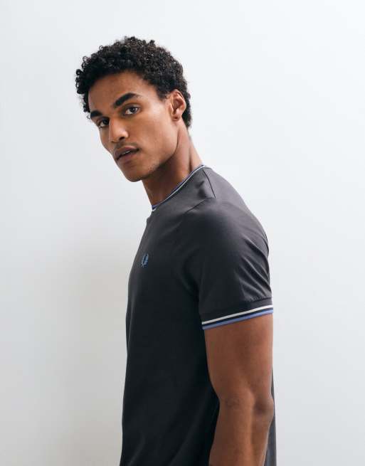 Fred Perry short sleeve twin tipped logo t-shirt in charcoal grey, 4 of 10