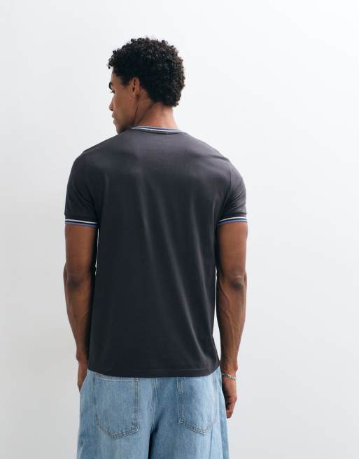 Fred Perry short sleeve twin tipped logo t-shirt in charcoal grey, 5 of 10