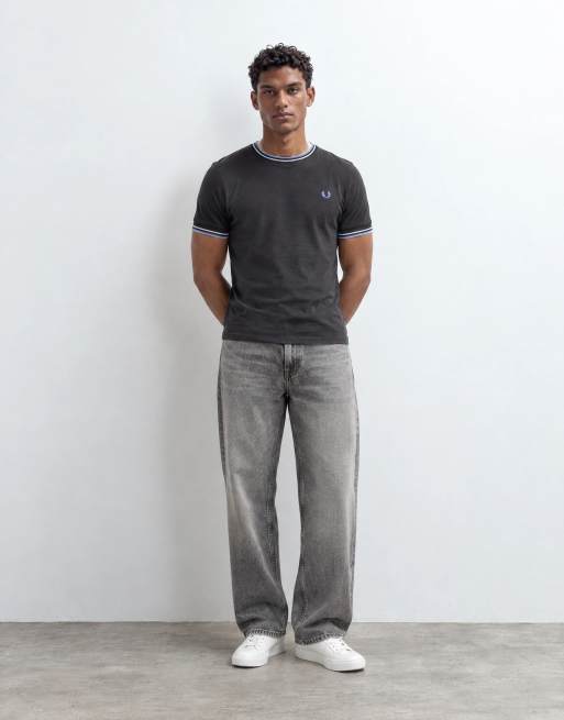 Fred Perry short sleeve twin tipped logo t-shirt in charcoal grey, 6 of 10