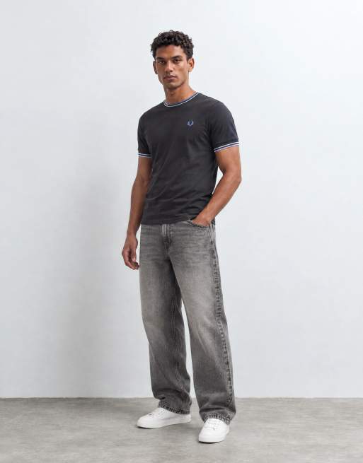 Fred Perry short sleeve twin tipped logo t-shirt in charcoal grey, 7 of 10
