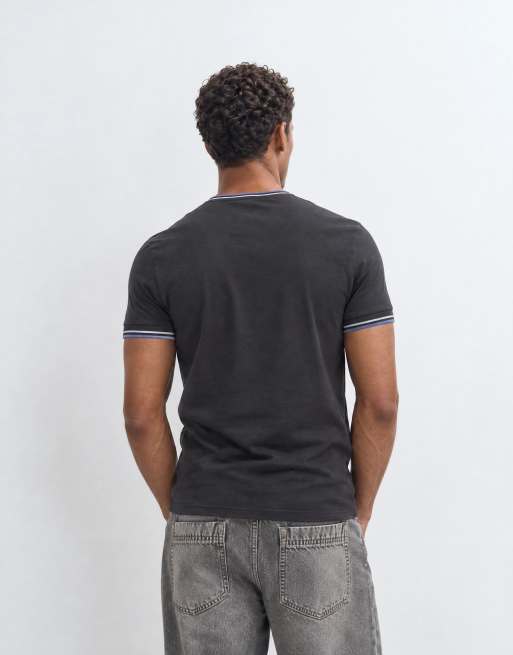 Fred Perry short sleeve twin tipped logo t-shirt in charcoal grey, 8 of 10