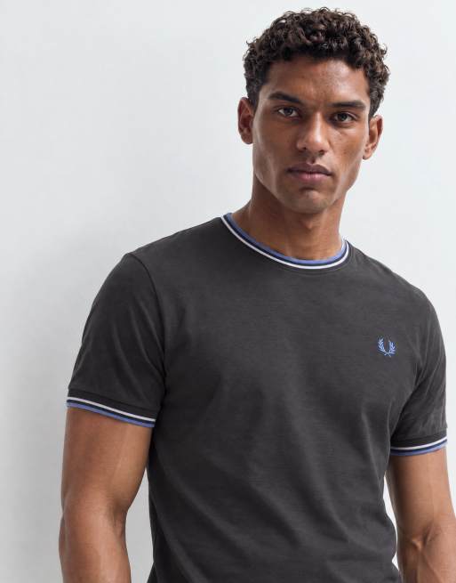 Fred Perry short sleeve twin tipped logo t-shirt in charcoal grey, 9 of 10