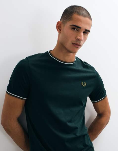 Fred Perry short sleeve twin tipped logo t-shirt in dark green - view 1