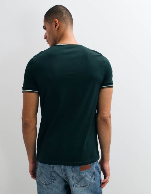 Fred Perry short sleeve twin tipped logo t-shirt in dark green, 3 of 5