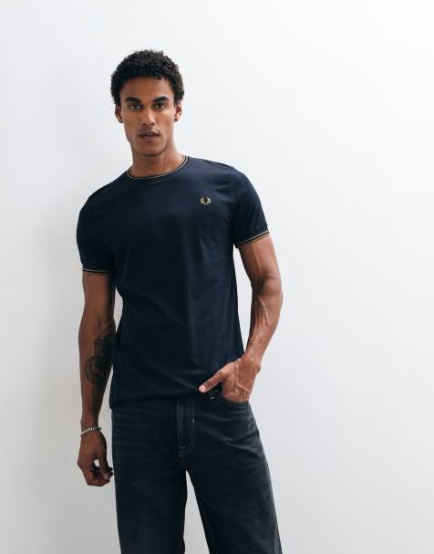 Fred Perry short sleeve twin tipped logo t-shirt in navy - view 1
