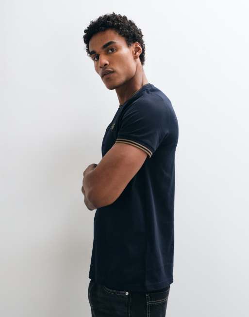 Fred Perry short sleeve twin tipped logo t-shirt in navy, 4 of 9