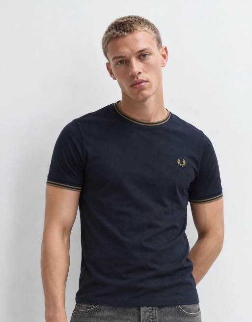 Fred Perry short sleeve twin tipped logo t-shirt in navy, 7 of 9