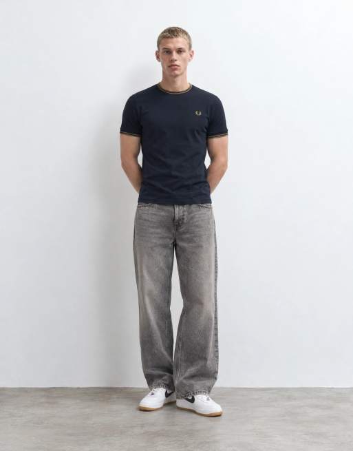 Fred Perry short sleeve twin tipped logo t-shirt in navy, 8 of 9