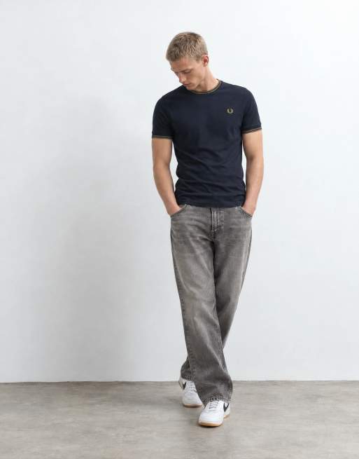 Fred Perry short sleeve twin tipped logo t-shirt in navy, 9 of 9