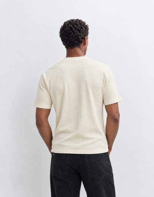 Fred Perry short sleeve waffle logo t-shirt in ecru, 10 of 10
