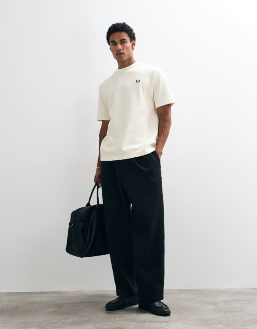 Fred Perry short sleeve waffle logo t-shirt in ecru, 2 of 10