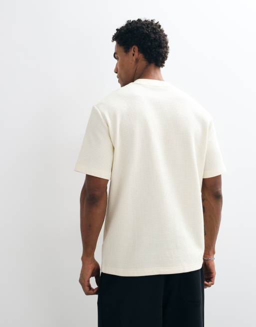 Fred Perry short sleeve waffle logo t-shirt in ecru, 5 of 10