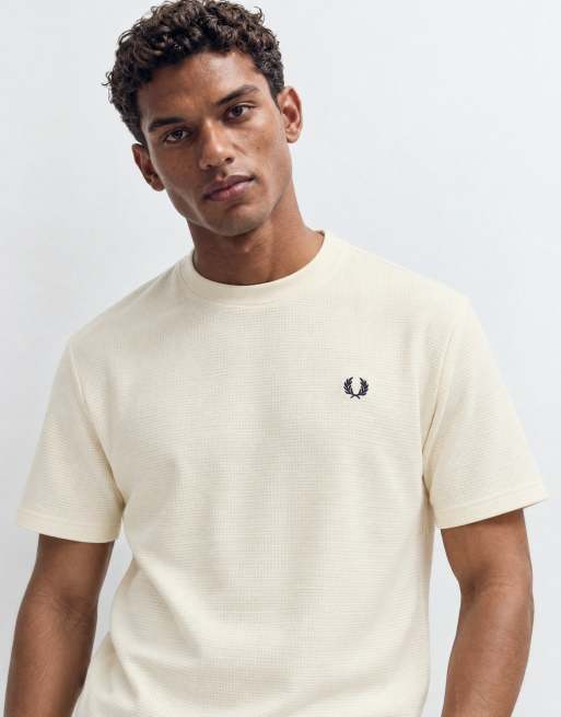Fred Perry short sleeve waffle logo t-shirt in ecru, 6 of 10