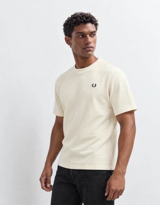 Fred Perry short sleeve waffle logo t-shirt in ecru, 7 of 10