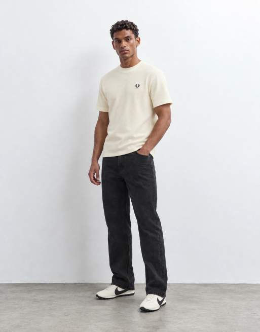 Fred Perry short sleeve waffle logo t-shirt in ecru, 8 of 10