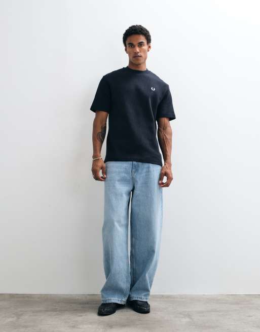 Fred Perry short sleeve waffle logo t-shirt in navy, 2 of 9
