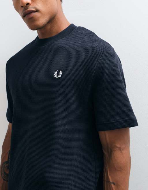Fred Perry short sleeve waffle logo t-shirt in navy, 3 of 9