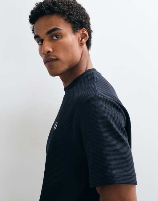 Fred Perry short sleeve waffle logo t-shirt in navy, 4 of 9